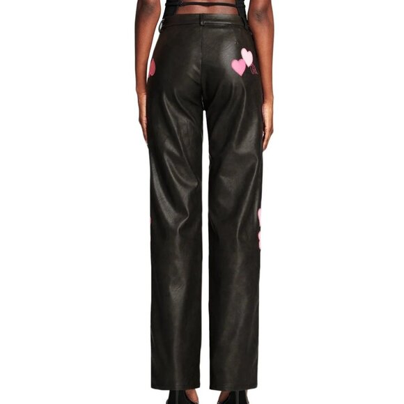 I.AM.GIA NWT Dixxi Pant in Black Faux Leather Heart Patches size Small - Picture 2 of 10